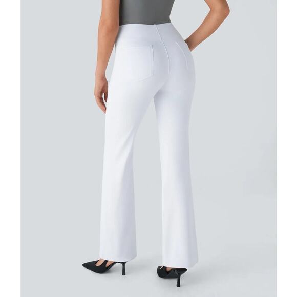 Halara Flex Work Pants High Waisted Pocket Slight Flare White NWT Medium Petite - Picture 2 of 10